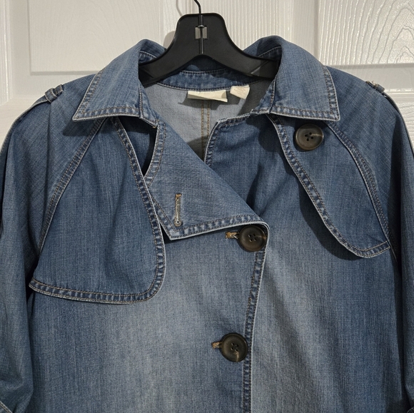 Chico's Cotton Jean Shirt Jacket Women's Size 1(M) 3/4 Sleeve Blue Button Boho - Picture 3 of 11